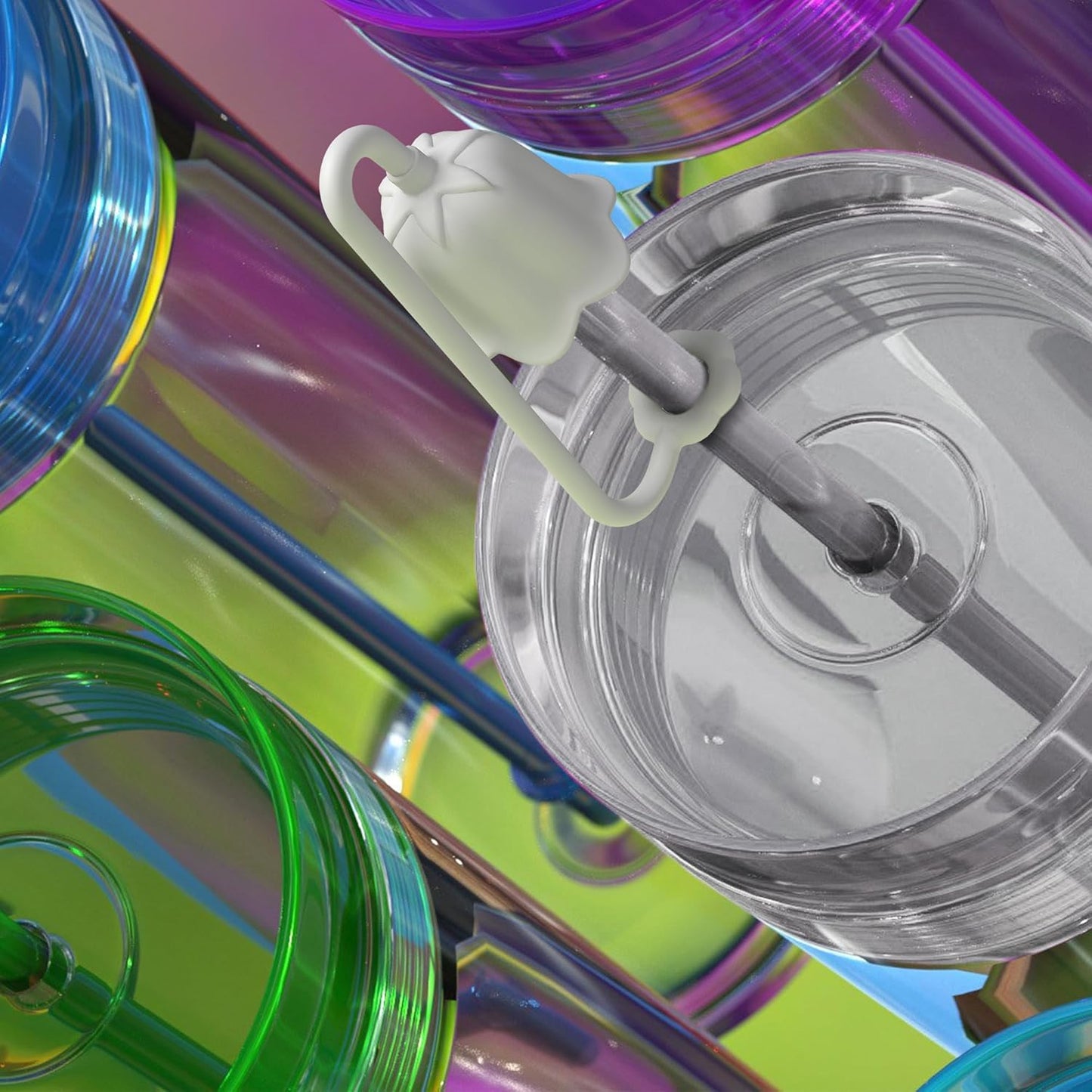 9Pcs Silicone Straw Covers for Stanley Yeti Tumbler Cup, Reusable Drinking Straw Cap Easy to Clean, Dust-Proof Flower Straw Topper Compatible for 6-10m/0.23-0.4inch Straws(White)