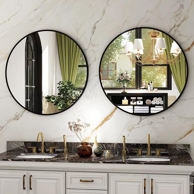 HARRITPURE Round Mirror 24 Black Wall Mounted Circle Mirrors Vanity Mirror - Image 8