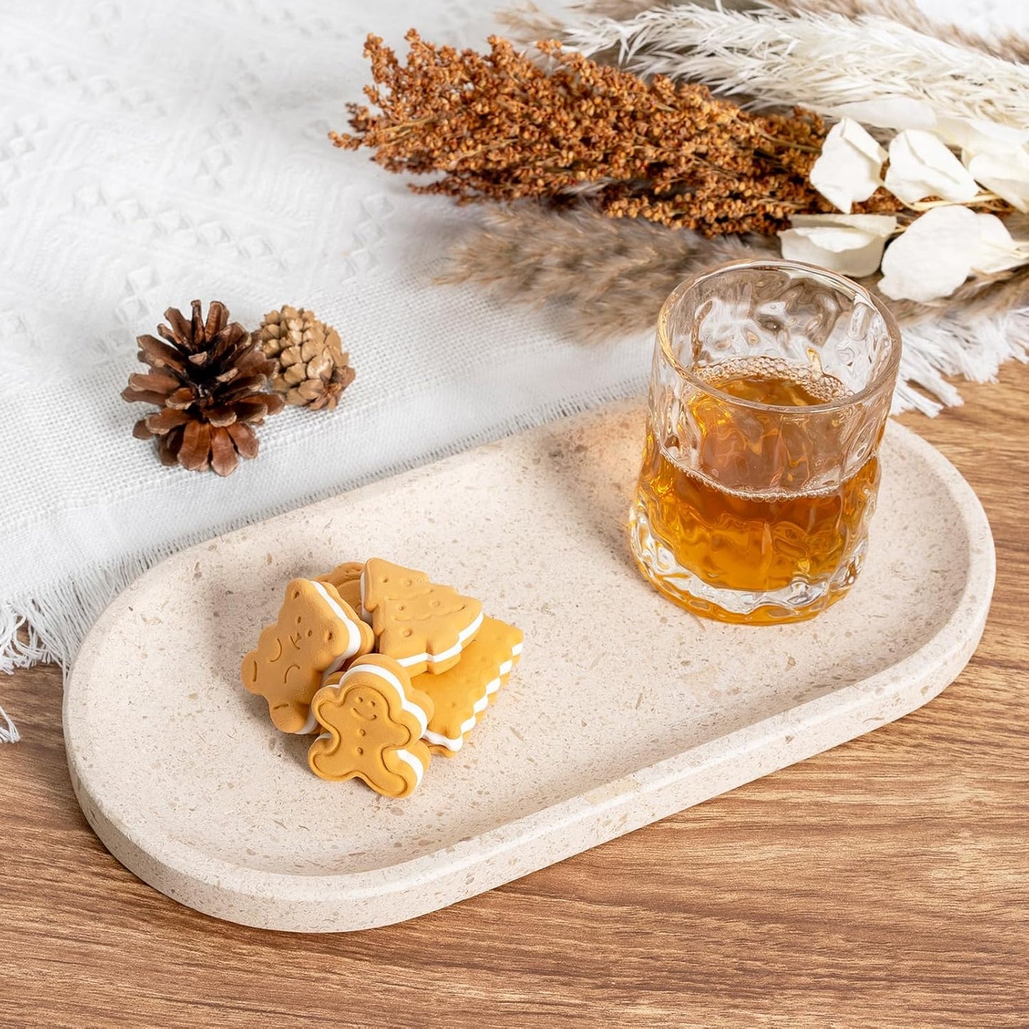 Koville Marble Vanity Tray for Decor, Natural Bathroom Tray for Bathroom Countertop, Stone Decorative Trays for Dresser Organizer, Storage Trays for Perfume, Jewelry Holder(Beige Yellow)