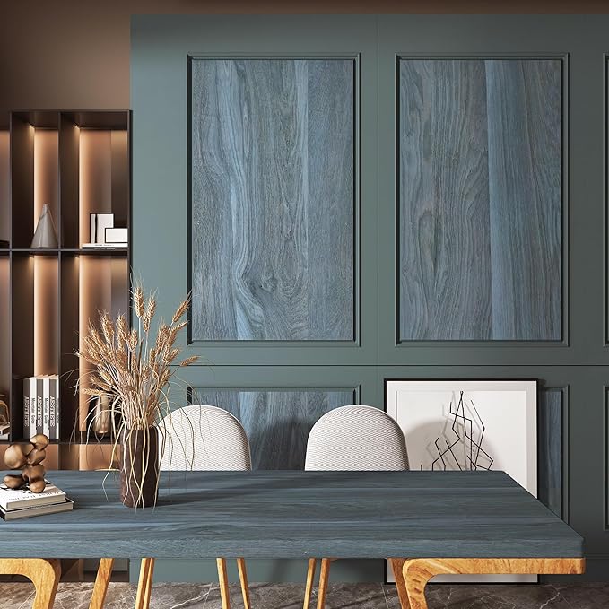 BOMENG Blue Wood Wallpaper Stick and Peel Peacock Wood Grain Contact Paper - Image 4