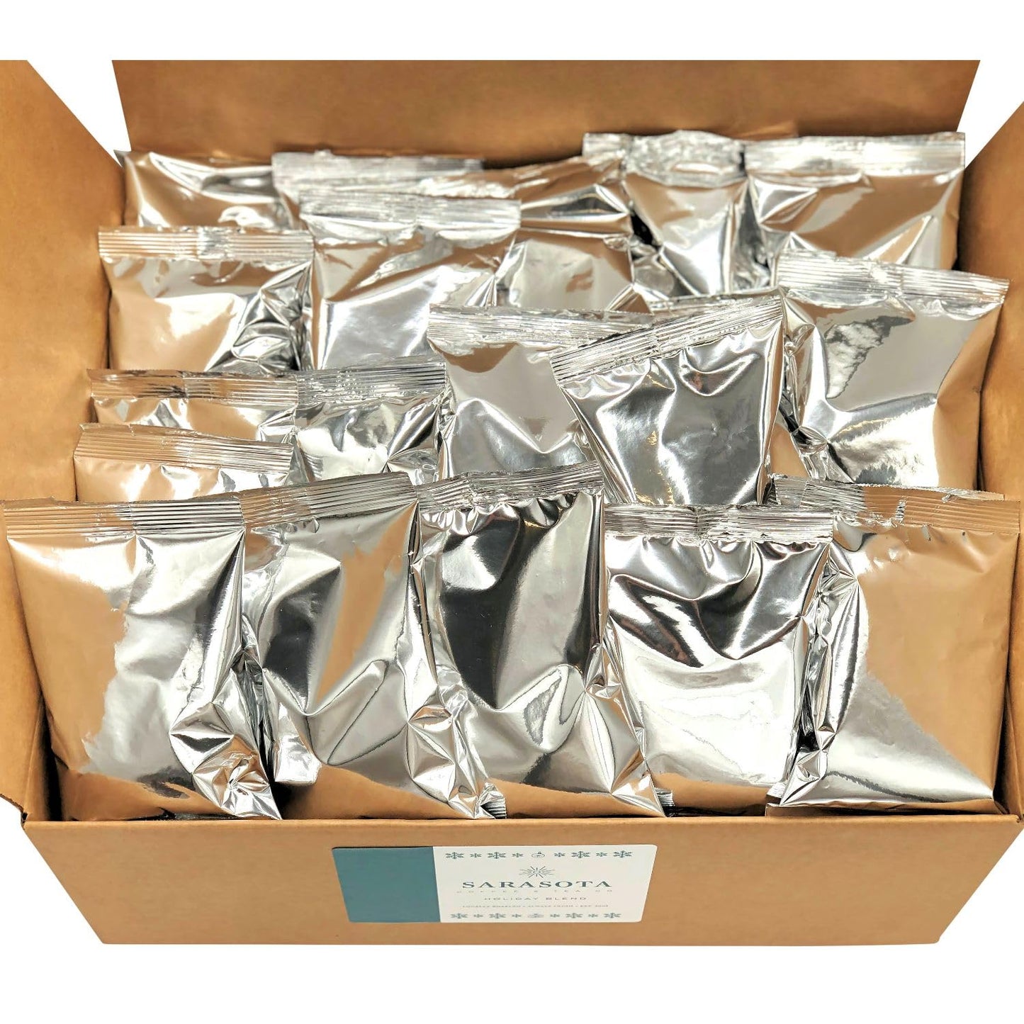 Sarasota Coffee Ground Packets | Gourmet Flavored Medium Roast Bulk Coffee Packs | Christmas Holiday | Low Acid Mold Free Singles Individual Pouches for 12 Cup Coffee Maker | 2 Ounce Bags, 36 Count