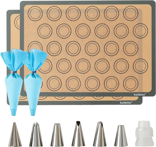 Macaron Silicone Baking Mats, Katbite Silicone Macaroons Baking Mat Set of 2 Half Sheet (11 5/8" x 16 1/2") Reusable & Nonstick Macarons Baking Supplies Silicone Bakeware Mats for Macarons Cookies