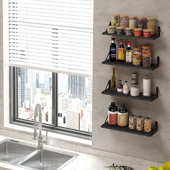 Fixwal Floating Shelves, Width 4.7in Rustic Wood Wall Shelves Set of 8 - Image 5