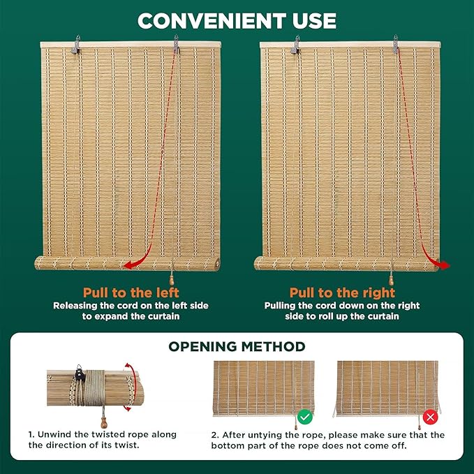 Bamboo Blinds for Interior Windows, Custom Roller Shades for Indoor Window and - Image 5