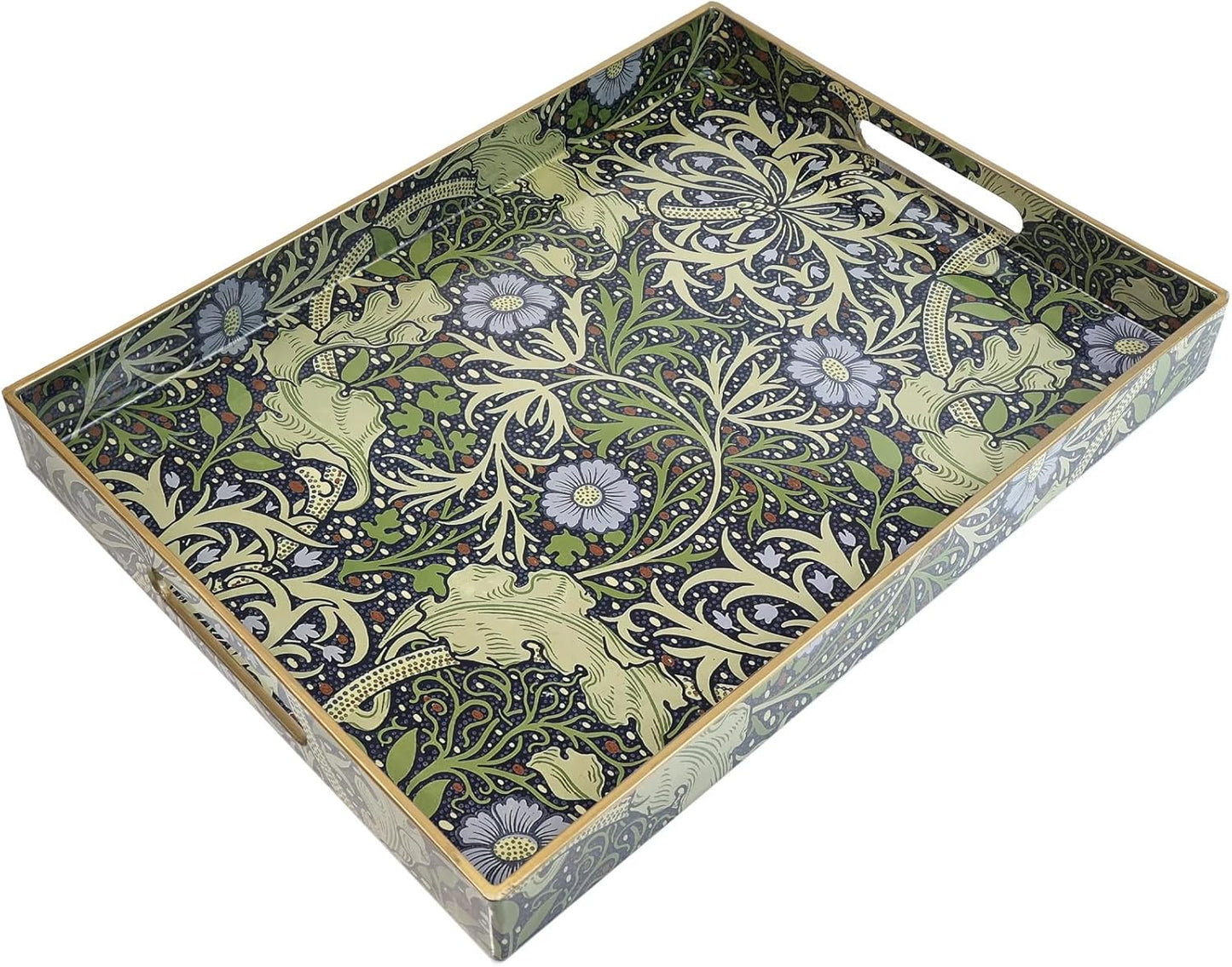 Spsyrine Serving Tray with Handles, Plastic Decorative Tray for Coffee Table, Living Room, Home Decor, Seaweed