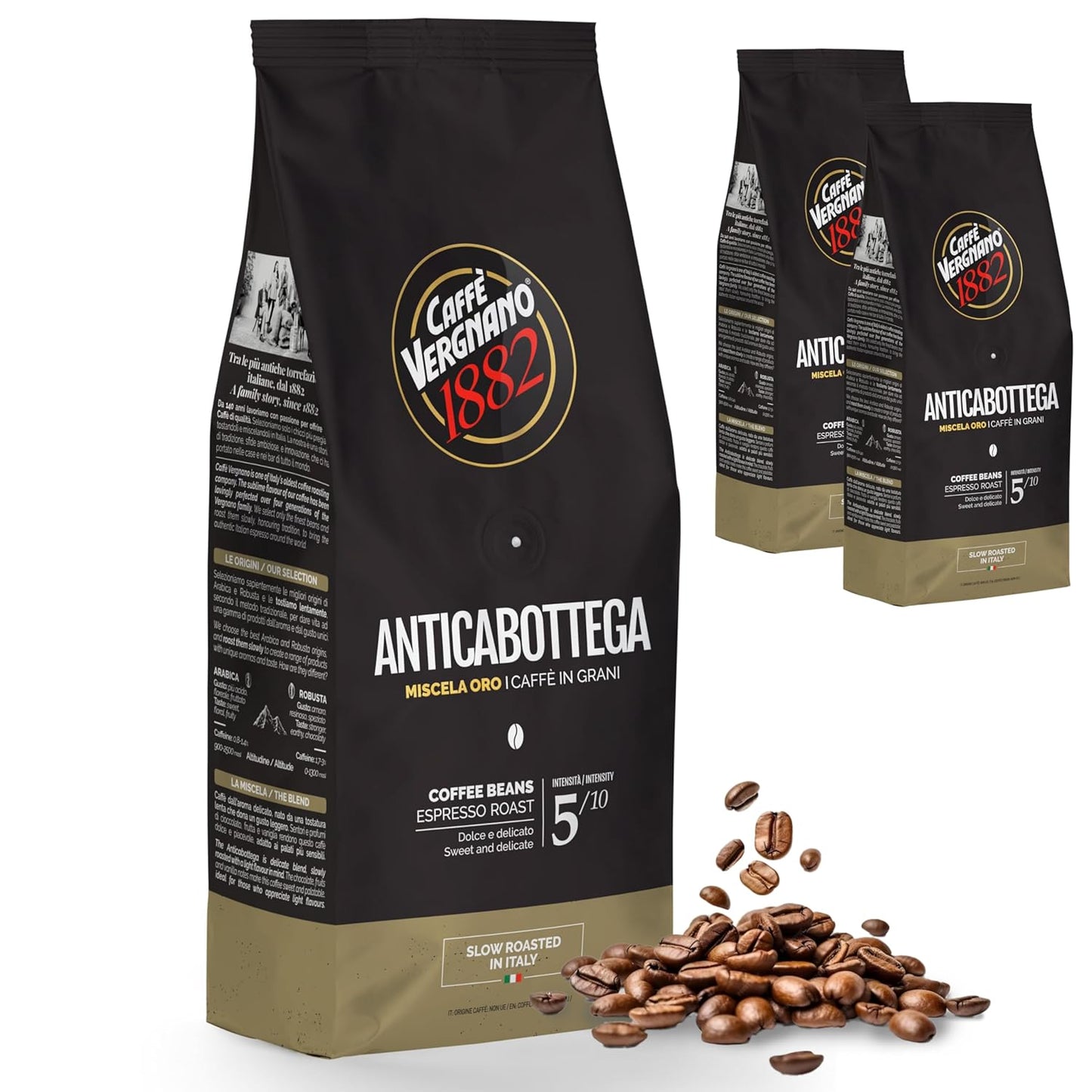 Caffe Vergnano 1882 Antica Bottega Whole Bean Arabica Medium Roast Espresso - Italian Coffee Beans Chocolate, Nuts and Caramel Notes, Intensity 5/10, 3.3 lbs