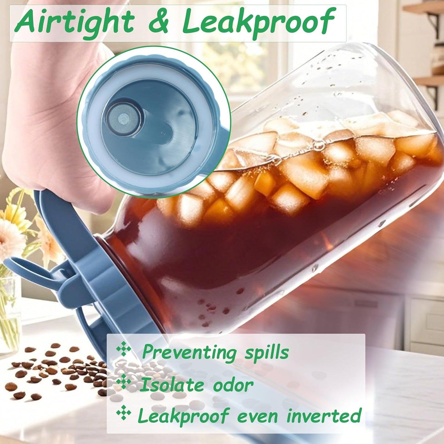 Mason Jar Pitcher With Stainless Steel Filter 64 OZ Wide Mouth Cold Brew Coffee Maker 2 Quart Glass water pitcher with lid Half Gallon Cold hot Tea maker For Lemonade Milk Juice Refrigerator