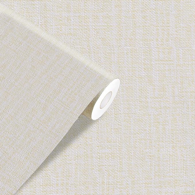 Yancorp 32.8ft Cream Textured Fabric Wallpaper Faux Grasscloth Beige Peel and by YancorpHomeDecor