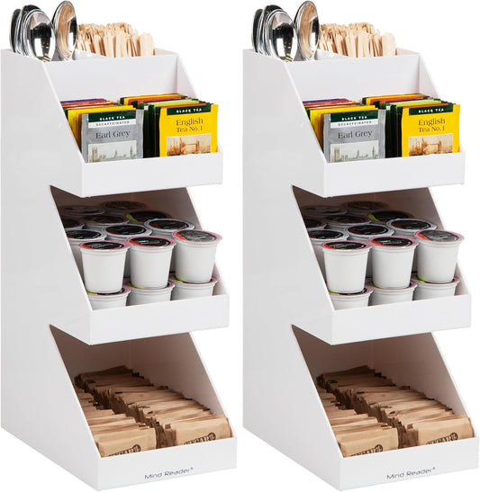 Mind Reader Coffee Tea Utensil and Condiment Station, Countertop Organizer, Coffee Bar, Kitchen, 6" L x 9" W x 16" H, White (Pack of 2)