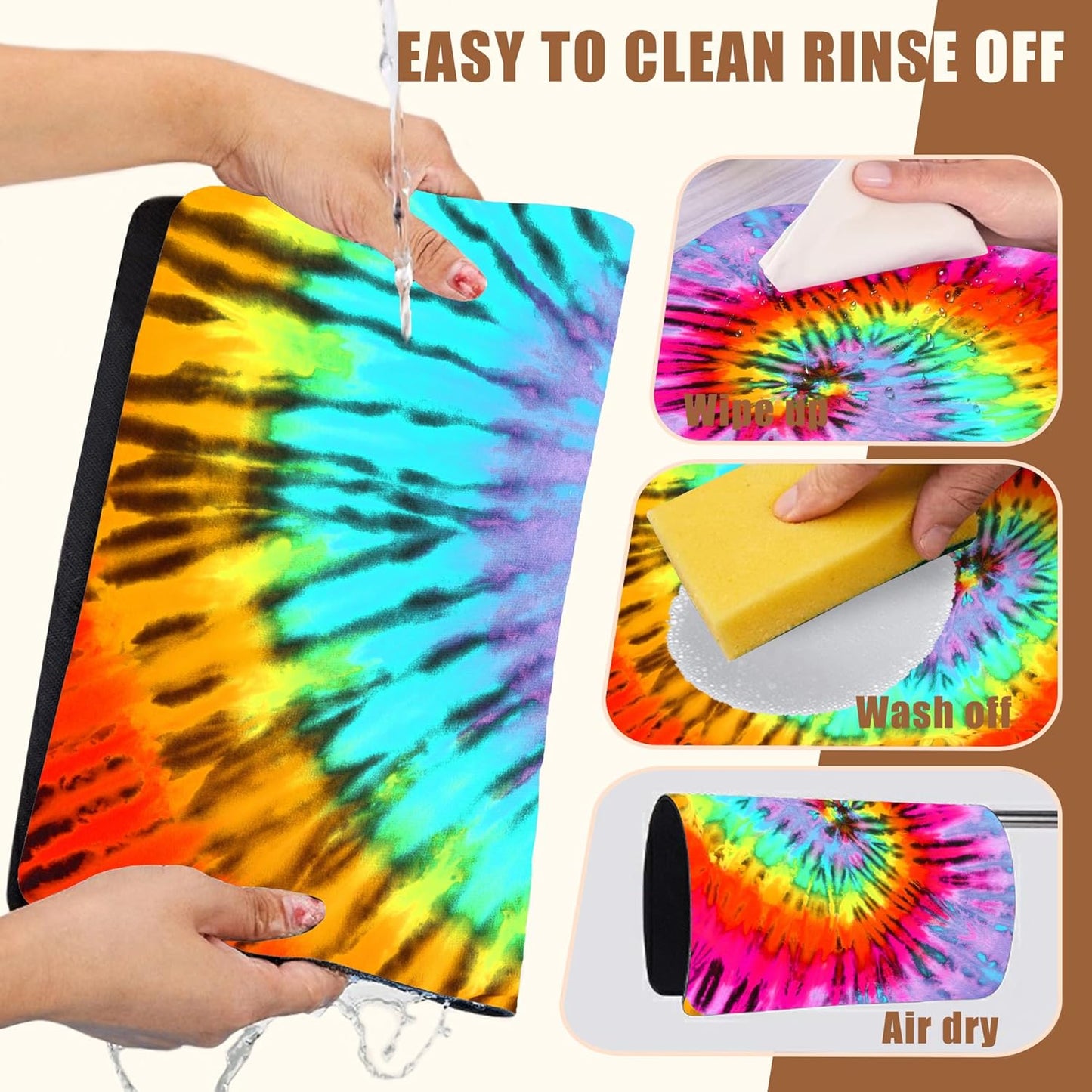 Dish Drying Mat Colorful Tie Dye Coffee Bar Mat for Countertop Absorbent Rubber Backed Hide Stain Dish Drainer Rack Pad Coffee Maker Espresso Machine Dining Room Decoration 11.8 x 19.7 Inch