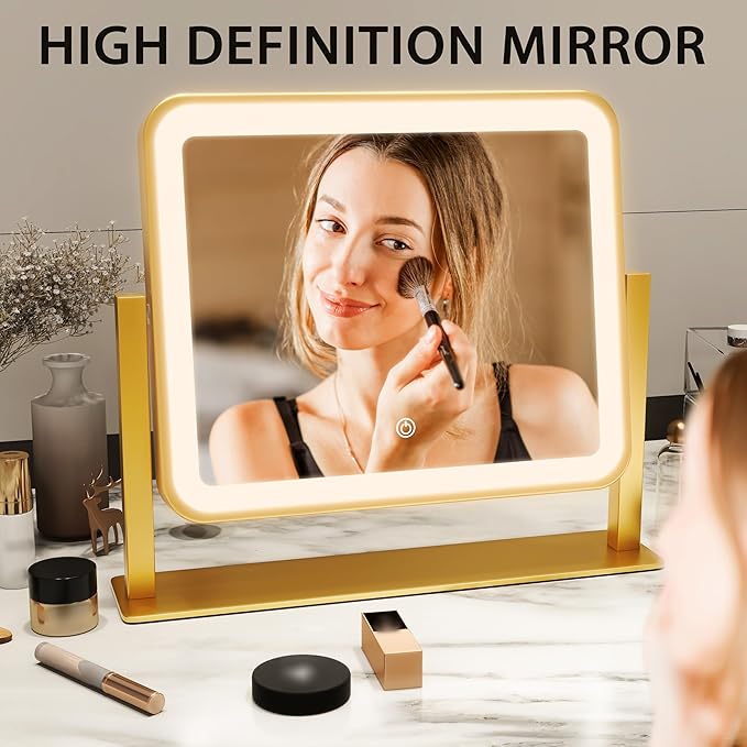 ROLOVE Gold Lighted Makeup Mirror, 3-Color Dimmable Lighting, 360° Rotation - Image 5