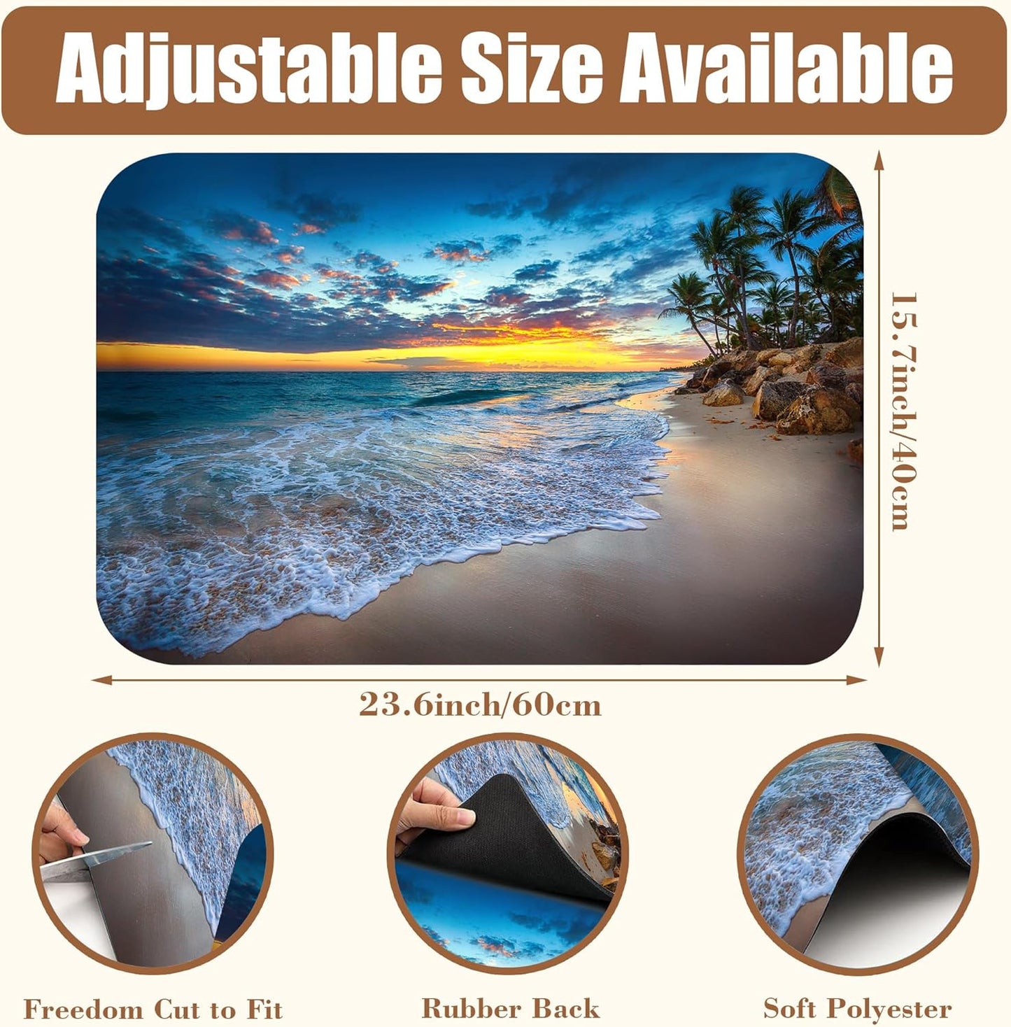 Sunrise over the Beach Coffee Mat Absorbent Dish Drying Mat for Kitchen Counter Hide Stain Rubber Backed Coffee Bar Accessories Fit Under Espresso Machine Cafe Table, 15.7 x 23.6 Inch