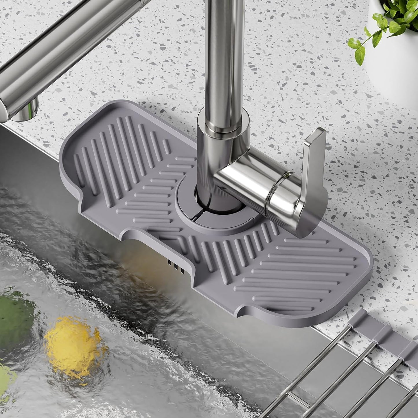 2 Pack Faucet Mat for Kitchen Sink，6° Slope Sink Splash Guard，Splash Guard for Kitchen Sink，Kitchen Sink Splash Guard for Dish Soap Sponge Holder，Silicone Faucet Guard & Draining Mat-Purple