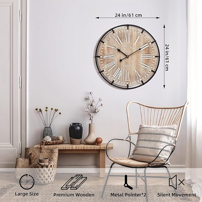 24 Inch Large Farmhouse Wall Clock - Image 2