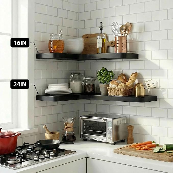 16 Inch Solid Wood Floating Corner Shelves 3 Pack - Image 2