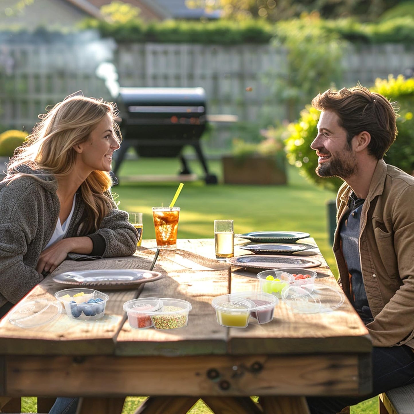 40pcs Reusable Snack Containers with Lids, 2 Compartment Snack Pack Containers for Fruits Candy Sauce Spices