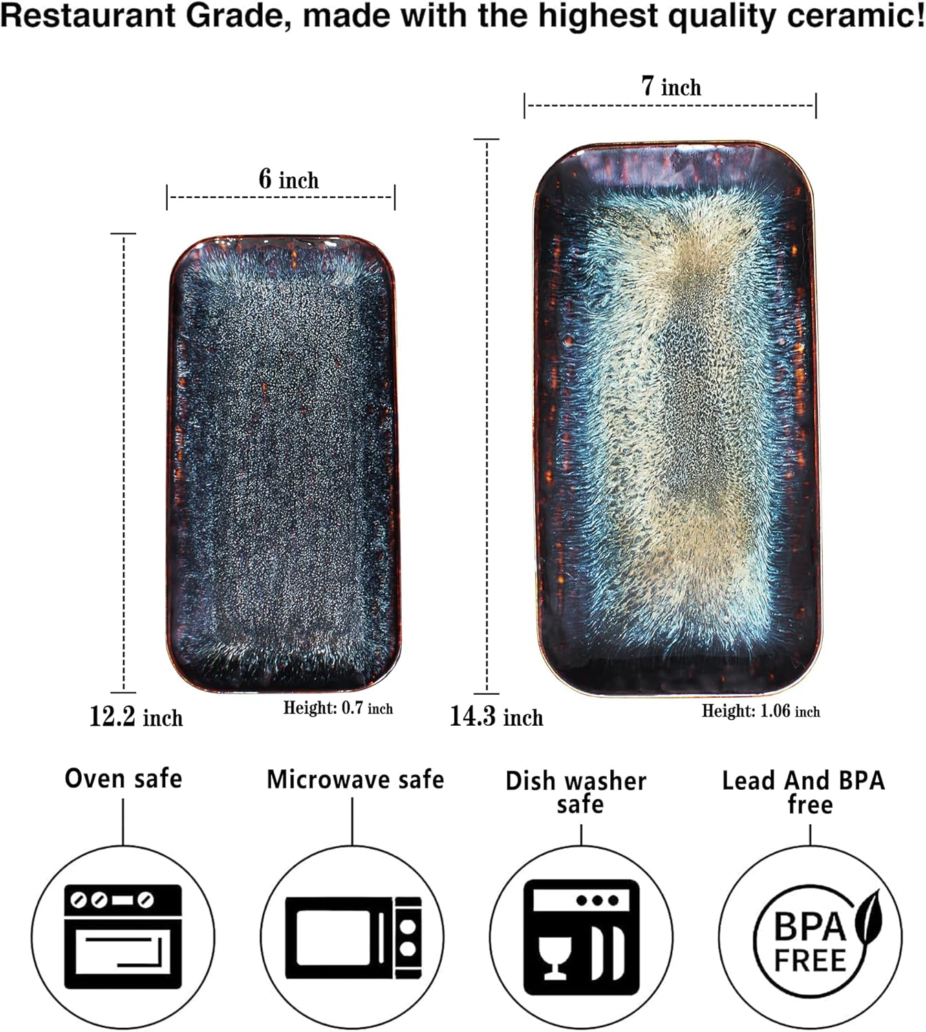 Porcelain Dinner Plates Platters Set of 2, for Fruit, dessert, snack platter, Bread, cupcake, Salad - Microwave, Dishwasher Safe, Scratch Resistant durable, Black Reactive glaze