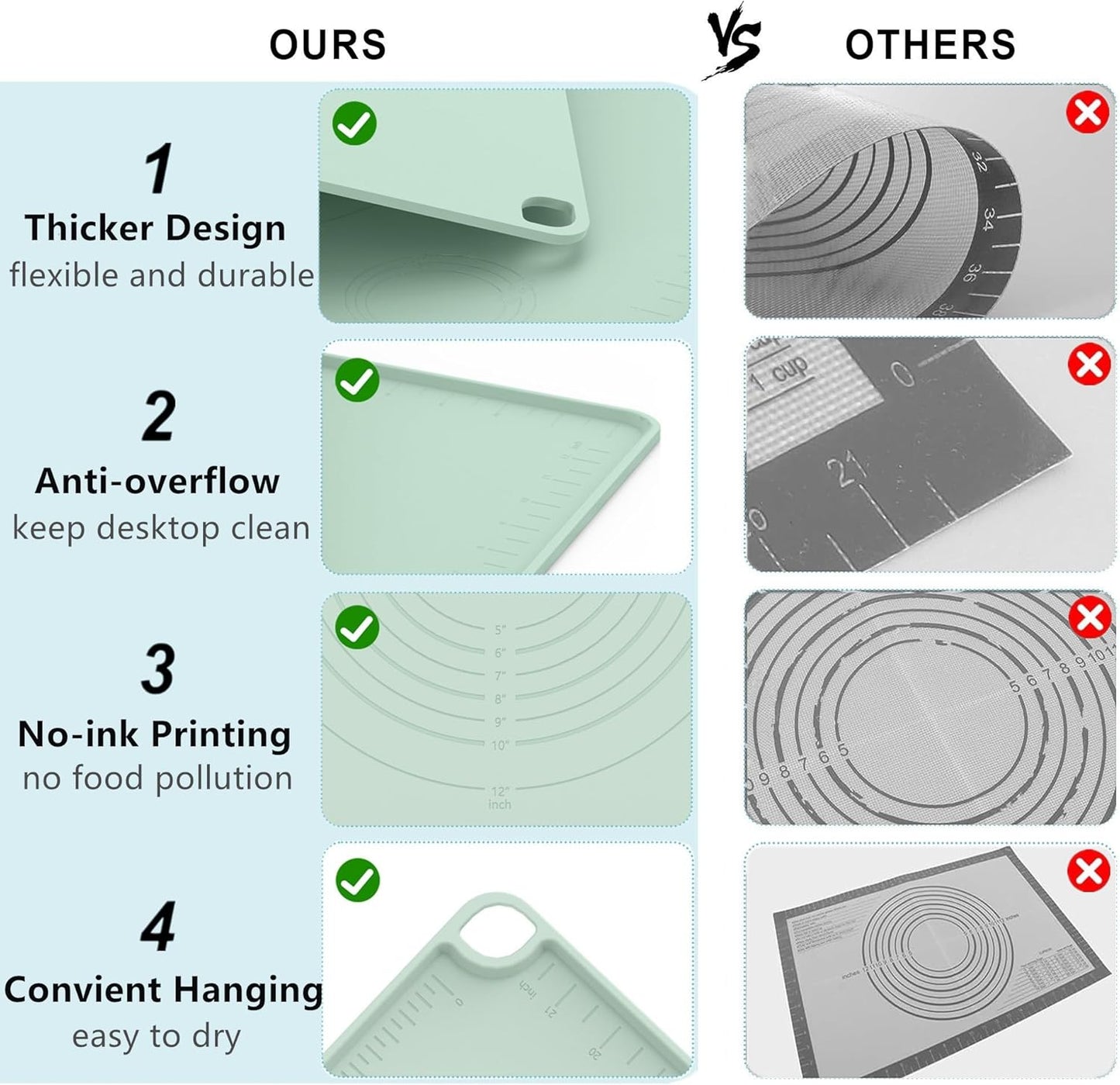 Silicone Baking Mat, Pastry Mat for Rolling Dough, Dough Rolling Pad 24''x16'', Silicone Pastry Mat with Measurements for Pizza, Pie, Macaron, Bread (Beige, XL)