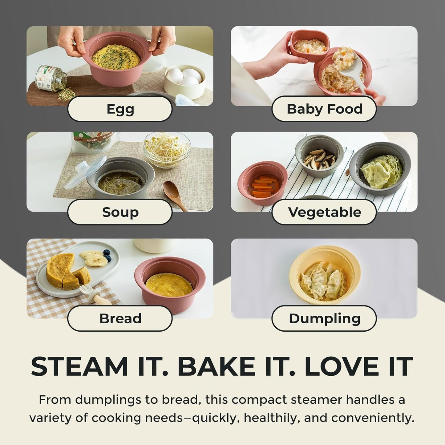 40oz Platinum Silicone Microwave Steamer Pot with Handle & Lid - Korea 100% Food-Grade Steamer Bowl, Heat-Resistant Cooker with Steam Holes, Easy Clean, Dishwasher Safe, Dry Rose