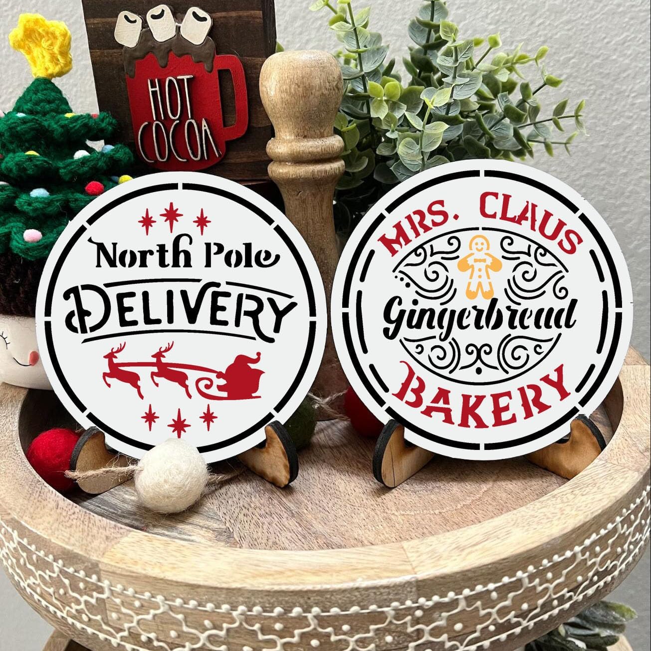 Small Christmas Stencils 4inch,Christmas Stencil Xmas Vintage Stencils Holiday Templates for Painting on Wood Slice