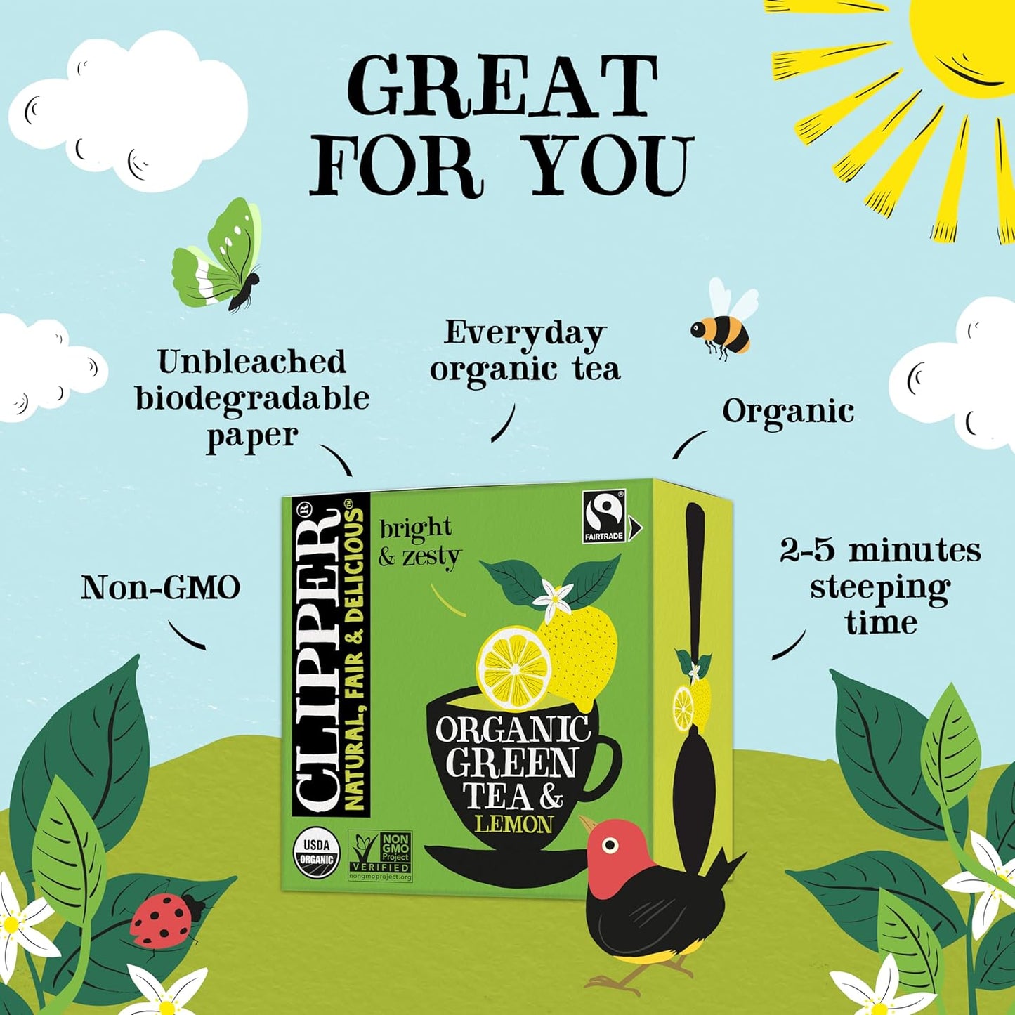 Clipper Tea Green Tea & Lemon Teabags – USDA Organic, Great Hot or Iced – Bright, Zippy, Natural, Fair & Delicious – 200 Tea Bags