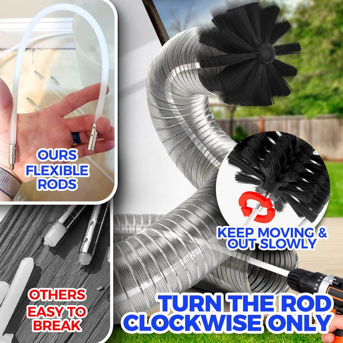 Holikme Dryer Vent Cleaner Kit Dryer Cleaning Tool Include Dryer Vent Brush, Omnidirectional Blue Dryer Lint Vacuum Attachment Dryer Lint Trap Brush, Vacuum & Dryer Adapters