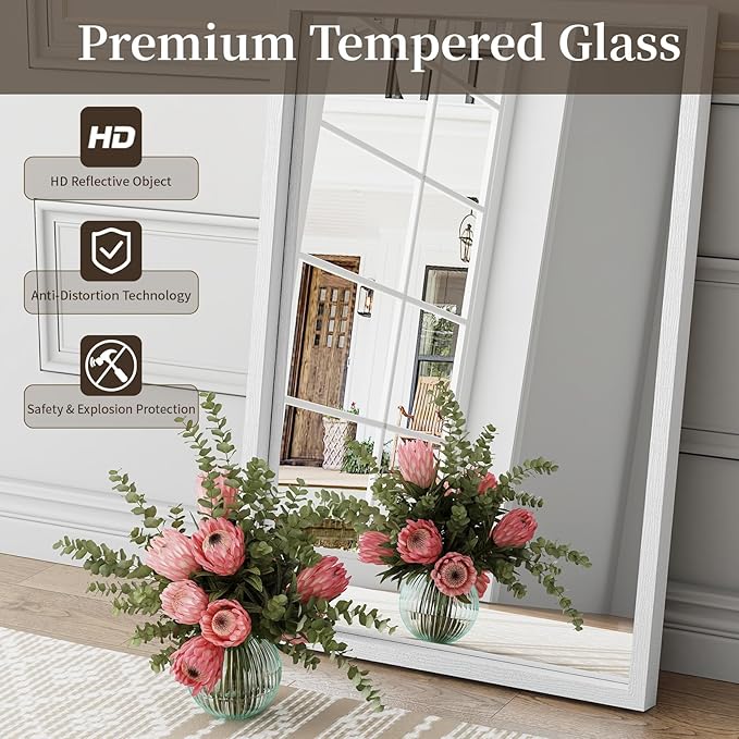 Syndra White Wood Frame Bathroom Mirror, Waterproof Slim Deep Frame, - Image 8