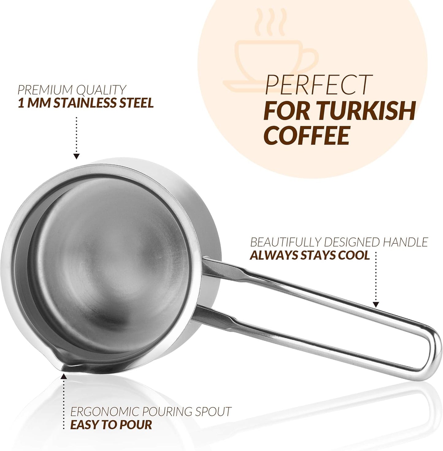 Quality Turkish Coffee Pot - Turkish Coffee Maker, Chai Pot, Arabic Coffee Pot, Briki Greek Coffee Pot, Greek Briki, Turkish Coffee Cezve, Turkish Coffee Pot Ibrik (15oz)