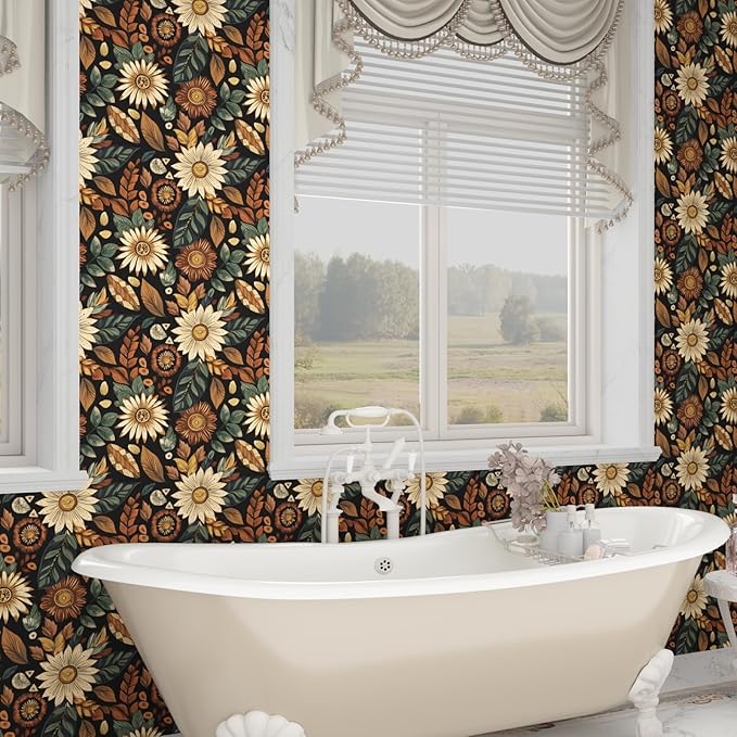 Vintage Boho Wallpaper Peel and Stick, Retro Flower Botanical Wall Paper Self - Image 8