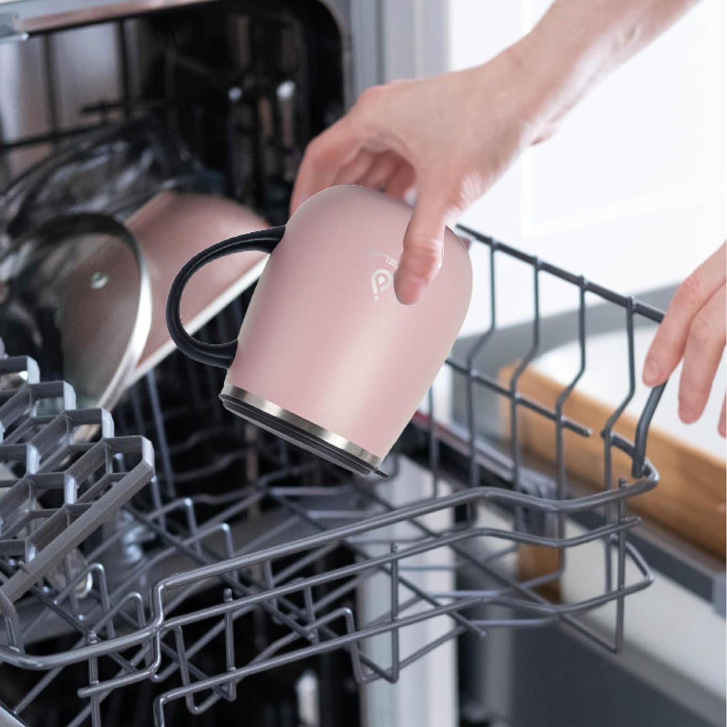 Ideus 16 oz Insulated Coffee Mug with Handle and Lid, Double Wall Stainless Steel Vacuum Thermal Coffee Mug, Travel Coffee Cup Thermal Cup for Home and Office, Sakura Pink