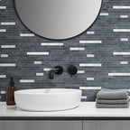 AULIGET 2 Sheets Black Slate Peel and Stick Backsplash, PVC Mixed Metal Silver - Image 6