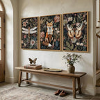 Framed Vintage Botanical Animal Wall Art Set of 3, Dark Floral Butterfly - Image 2