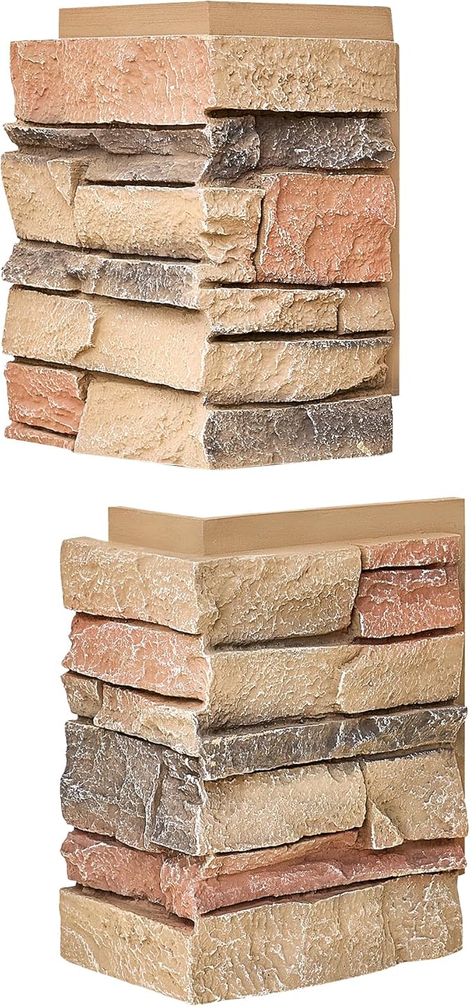1.77 Inch Deep 3D Faux Stone Corner Panels Matching 2 Piece Set - Image 3