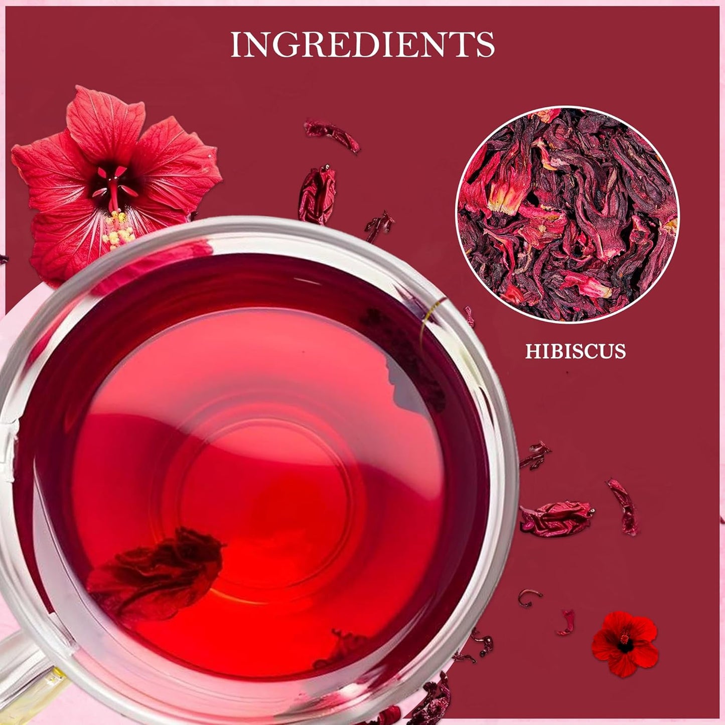 Tealeaf & Co. Hibiscus Tea with Hibiscus Flowers Extract - Pure Herbal Tea Bags Blended with Fresh Herbs - Flavored Herbal Blend - Low Caffeine - Gluten Free - 50 Teabags