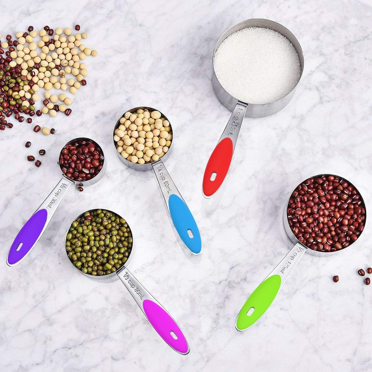Measuring Cups & Spoons Set of 16, Wildone Premium Stainless Steel Measuring Cups and Measuring Spoons with Colored Silicone Handle, Including 8 Nesting Cups, 8 Spoons, for Dry and Liquid Ingredient