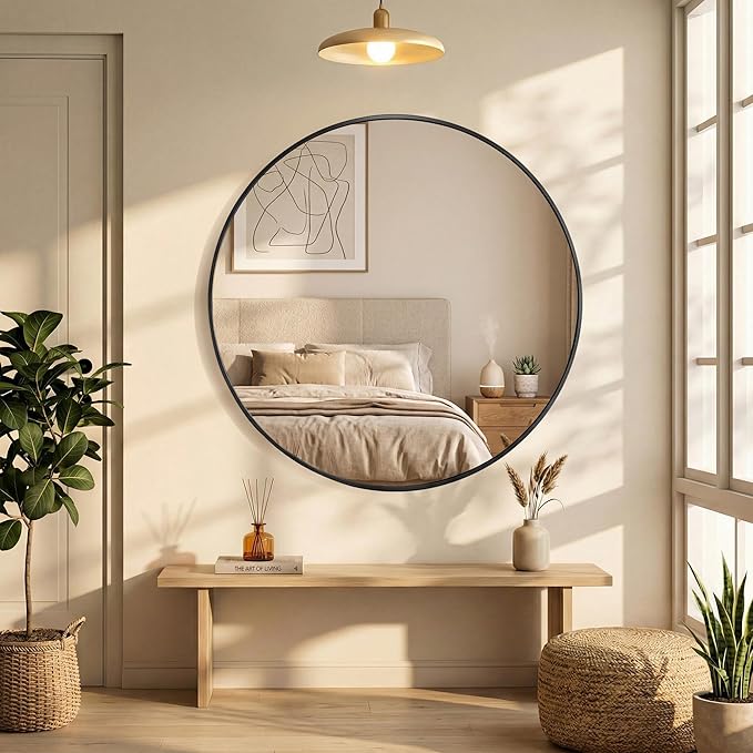 OLIXIS 20 Inch Black Round Bathroom Wall Mirror, Round Bathroom Mirrors - Image 7