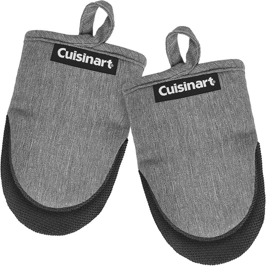 Cuisinart Mini Oven Mitts – 5.5” x 7” Heat-Resistant Kitchen Mitts for Oven with Non-Slip Neoprene Palm, Cotton Filling, and Fabric Loop – Durable Oven Mitt Set for Cooking & Baking (Black)