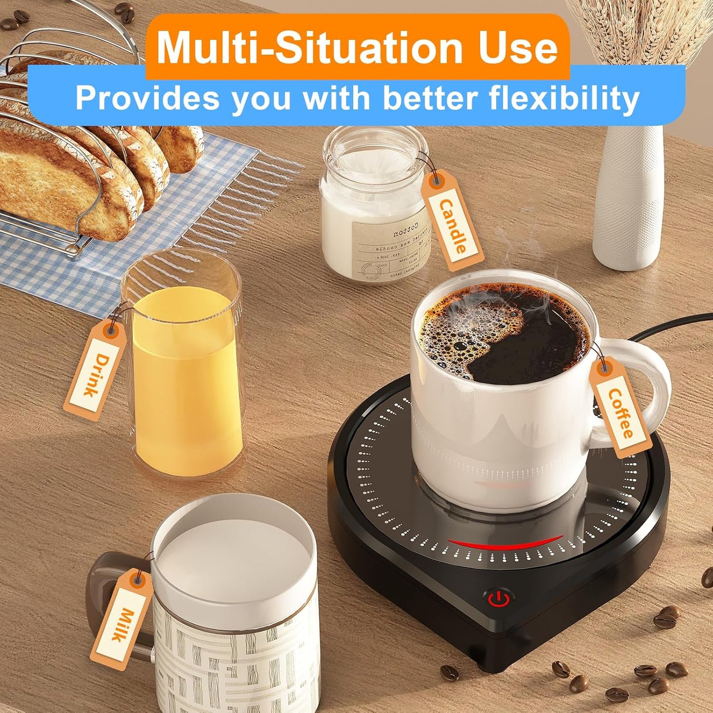 Coffee Mug Warmer for Desk, Smart Coffee Warmer with Touch Tech & Light, Coffee Cup Warmer with Gravity Sensor & Auto Shut Off, Candle Warmer Plate - Ideal Gifts for Dad and Mom