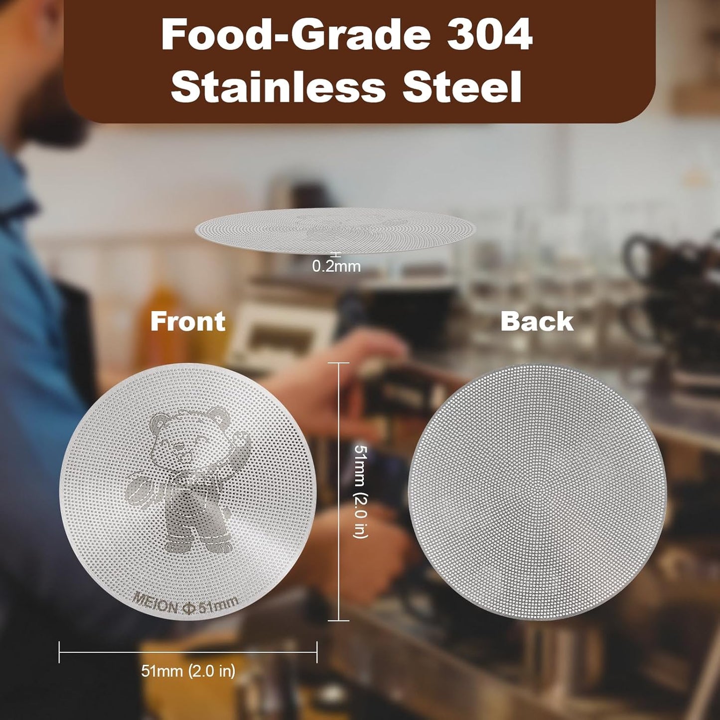 MEION 51mm Espresso Puck Screen-3 Pack 0.2mm Ultra Thin Espresso Puck, Stainless Steel Reusable Coffee Filter, Compatible with Espresso Machine 51mm Portafilter Basket