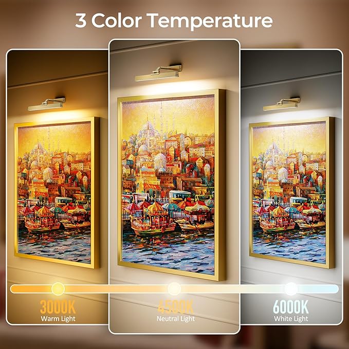 Afyuol Picture Lights for Wall, Brushed Gold Battery Operated Picture Light - Image 5