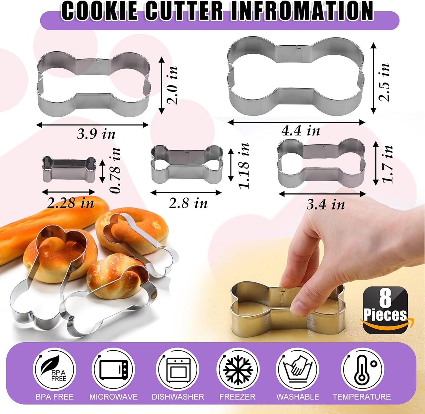 RUGVOMEM Set of 8 Silicone Dog Treat Molds, 3 Pieces 2 in 1 Dog Paw and Bone Shaped Molds & 5 Pieces Bone Cookie Cutter