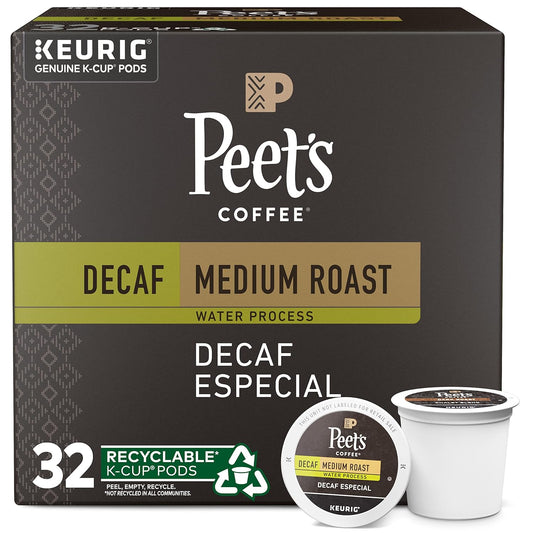 Peet's Coffee, Medium Roast Decaffeinated Coffee K-Cup Pods for Keurig Brewers - Decaf Especial 32 Count (1 Box of 32 K-Cup Pods)
