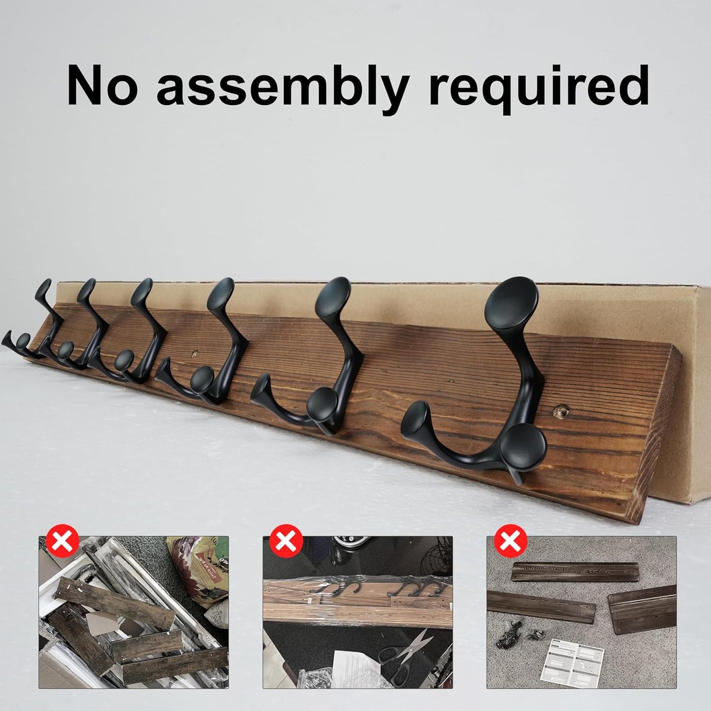 SKOLOO 36-Inch Wood Coat Rack Wall Mount with 6 Triple Hooks - Ideal for Family Entrances, Classrooms, and Pet Supplies Storage - Perfect Coat Hooks for Wall,Charred Golden Brown