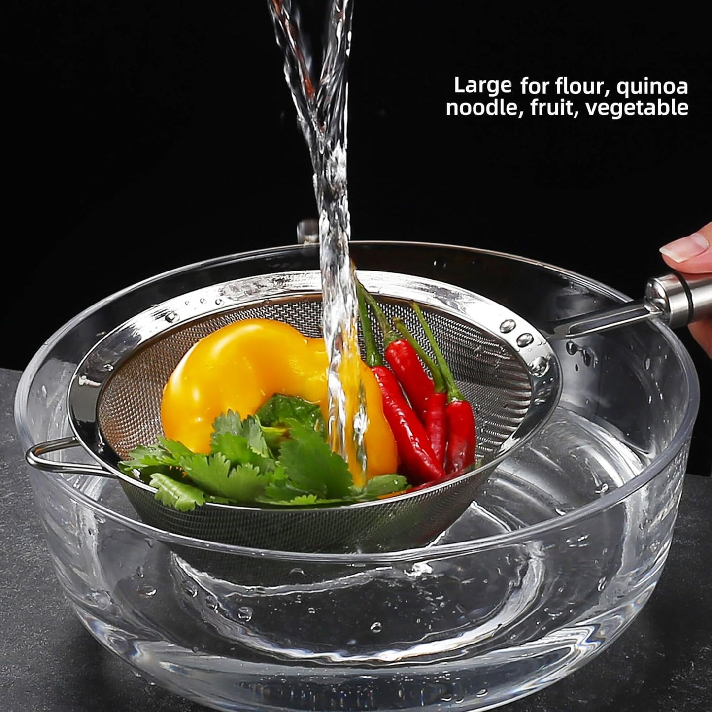 Stainless Steel Fine Mesh Strainers for Kitchen, Colander-Skimmer with Handle, Sieve Sifters for Food, Tea, Rice, Oil, Noodles, Fruits, Vegetable 4.73 inch