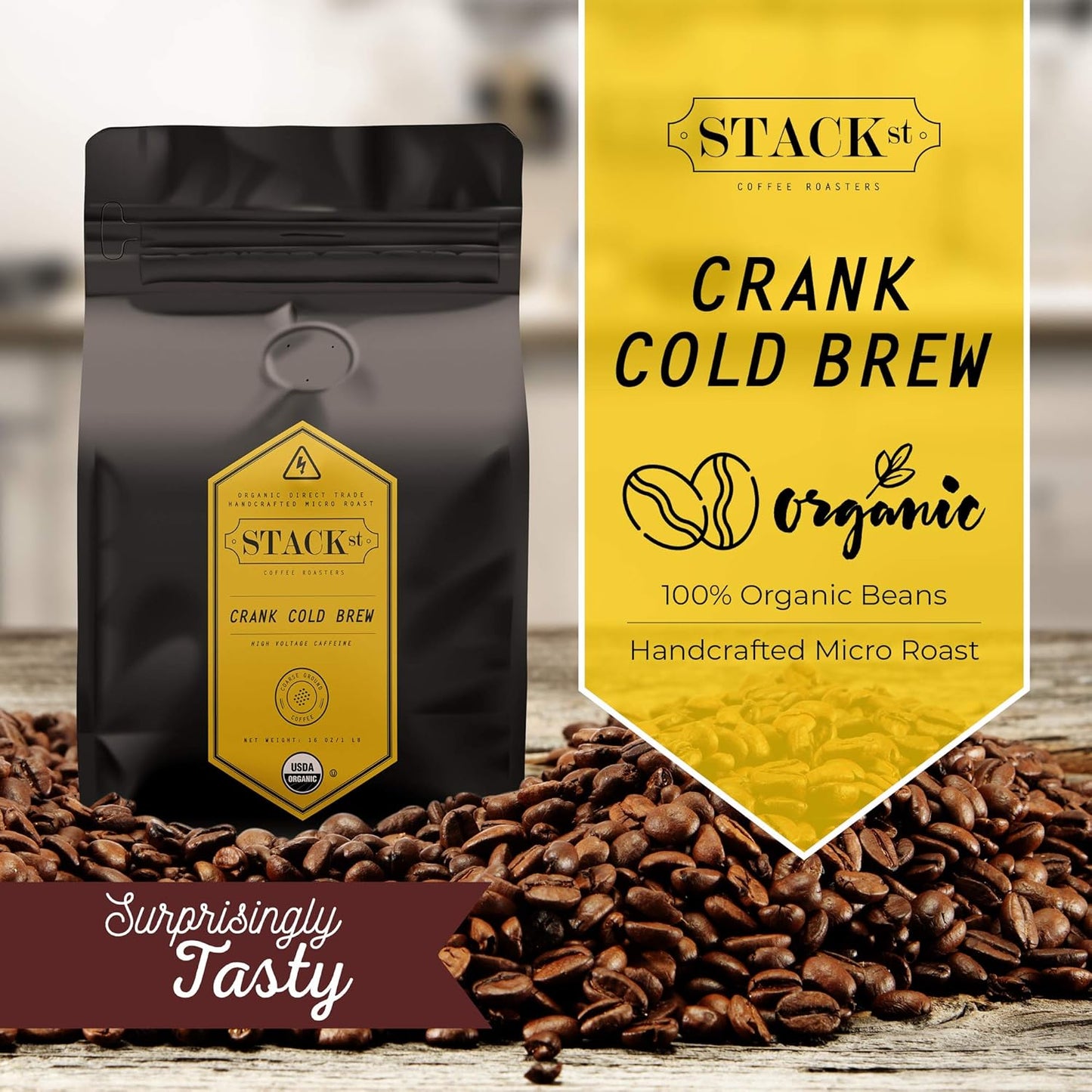 Organic Cold Brew Coffee Coarse Ground 1 LB - CRANK High Voltage Caffeine Dark Roast, Coarse Grind – By Stack Street