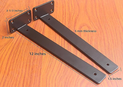 12 Pack - 12 inch Black Hidden L Shelf Bracket Iron Floating Shelf Brackets - Image 2