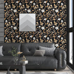 Vintage Black Peel and Stick Wallpaper – Black and Gold Floral Leaf Design Dark - Image 5