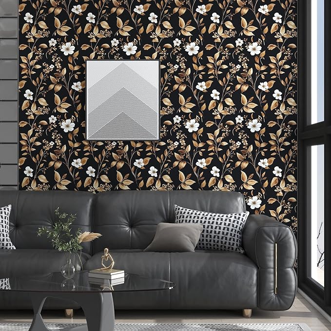 Extra Long Vintage Gold Wallpaper, 17.5" x 393" Classic Black and Gold Floral - Image 6