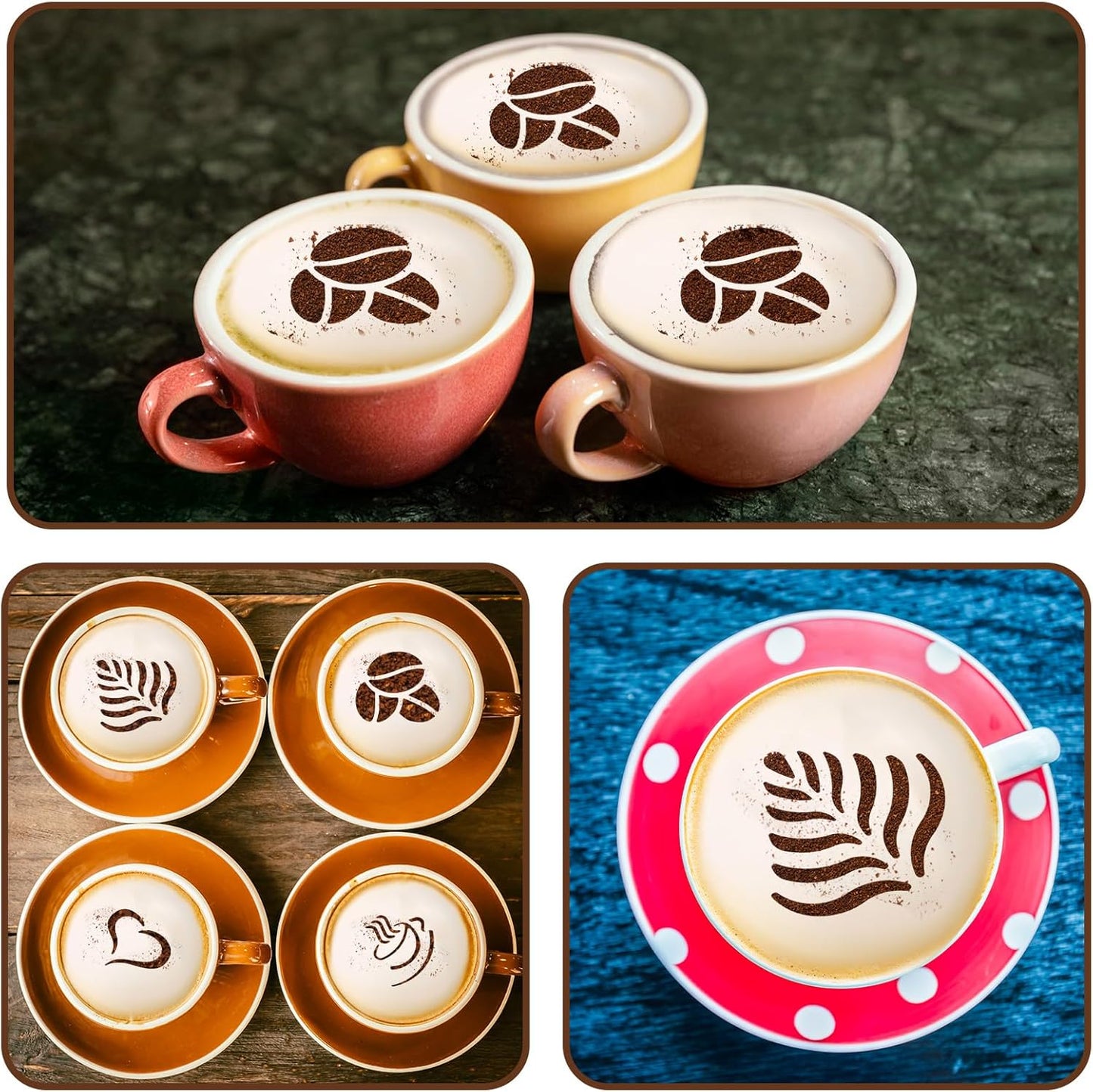 4 Pcs Stainless Coffee Stencils Latte Art,Latte Art Stencils,Lattes Stencilss with Various Patterns for Cappuccino Lattes Cake Decorating Coffee Shop and Home Use(Silver)