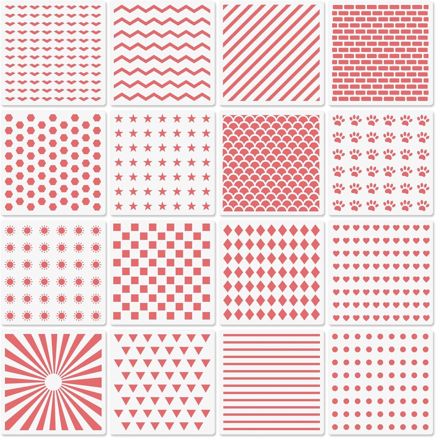 Cookie Stencils for Royal Icing Cookies Sugar Cookie, 16 Pcs 6x6in Reusable Plastic Biscuit Cake Stencils with Checkered Star Heart Dog Paw Shapes for Airbrush Baking Craft Drawing DIY Art Decor